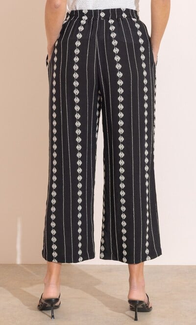 Embroidered Wide Leg Cropped Trousers