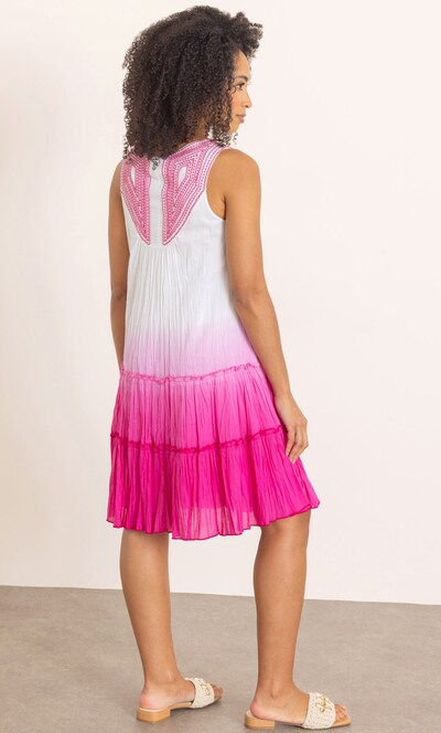 Embroidered Ombre Sleeveless Cotton Dress