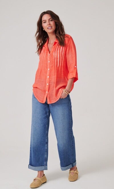 Washed Three Quarter Sleeve Crinkle Shirt