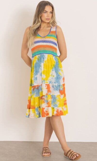 Tie Dye And Crochet Sleeveless Dress