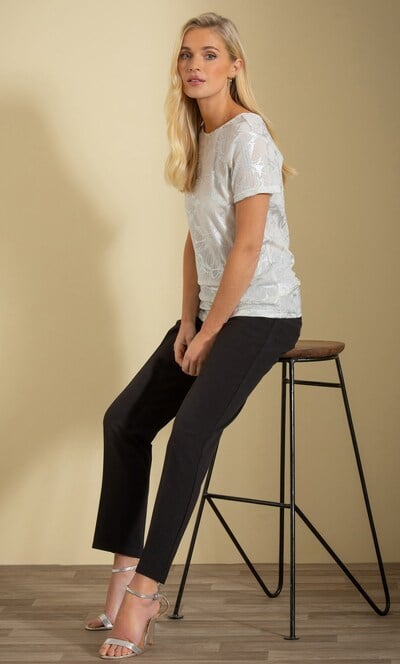 Foil Printed Short Sleeve Cut Out Back Top