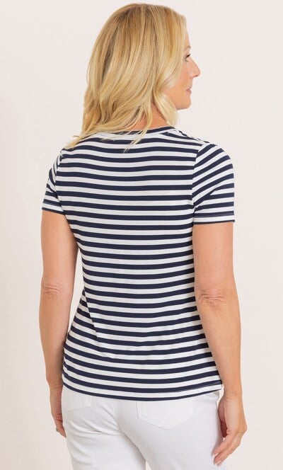 Anna Rose Embellished Striped Short Sleeve Top