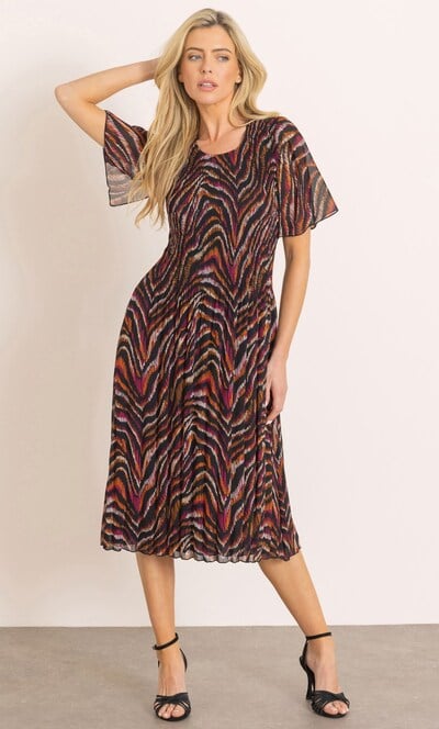 Print Pleated Short Sleeve Dress