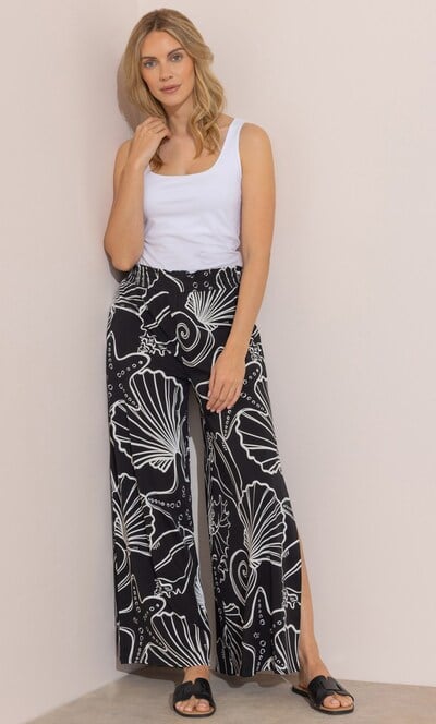 Shell Print Split Wide Leg Trousers