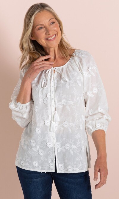 Anna Rose Floral Applique Cotton Blouse