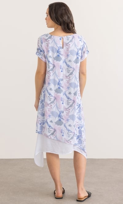 Botanical Printed Layered Short Sleeve Dress