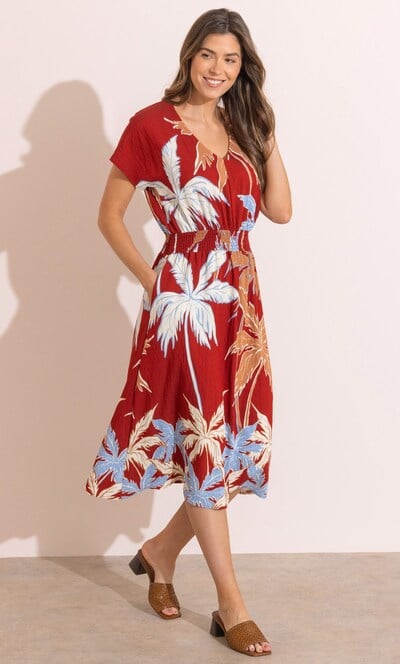 Printed Smocked Waist Midi Dress