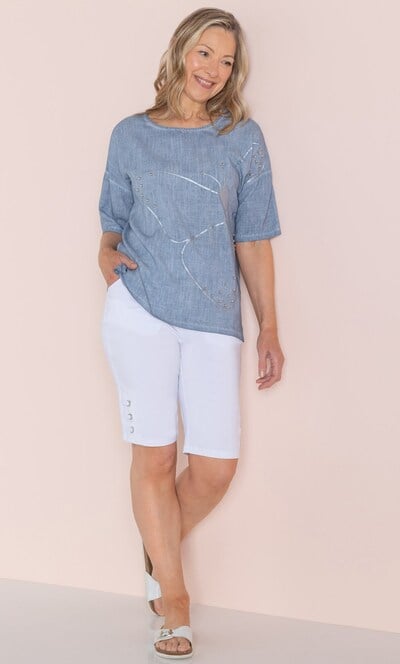 Anna Rose Embellished Linen Blend Top