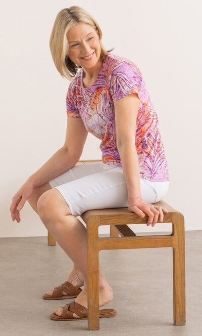 Anna Rose Embellished Leaf Print Top