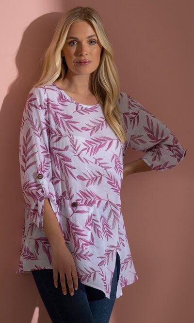 Leaf Print Oversized Tunic Top
