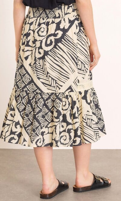 Printed Smocked Waist Cotton Midi Skirt