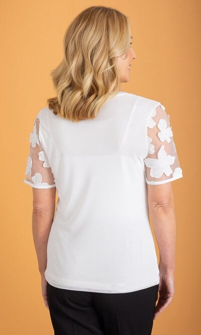 Anna Rose Floral Applique Mesh Sleeve Top