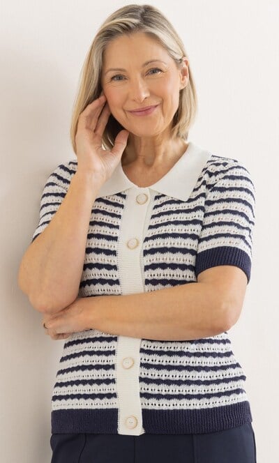 Anna Rose Stripe Crochet Knit Cardigan