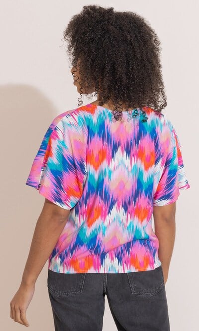 Brush Stroke Printed Tie Front Top