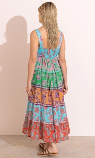 Floral Printed Panelled Cotton Midaxi Dress