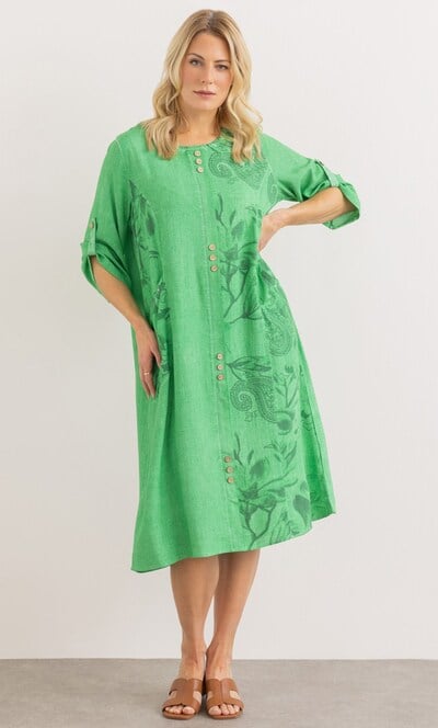 Printed Relaxed Fit Linen Blend Dress