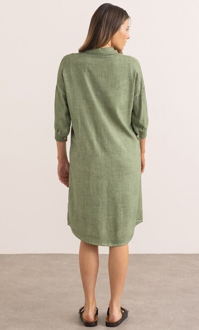 Animal Print And Plain Linen Blend Shirt Dress