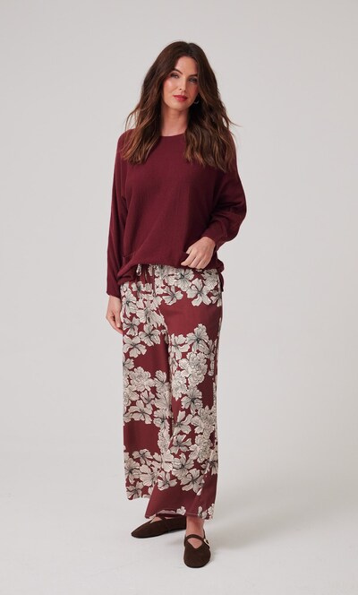 Wide Leg Pull On Floral Print Trousers
