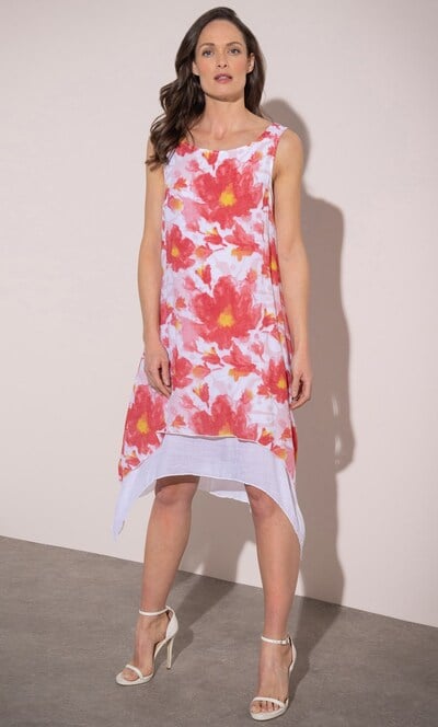 Dip Hem Printed Sleeveless Dress