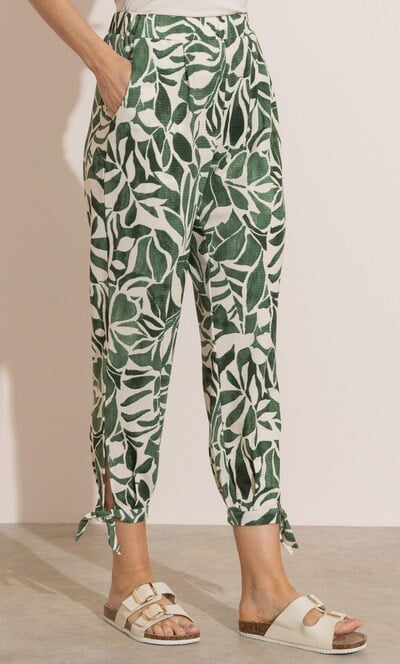 Printed Tie Hem Crop Trousers