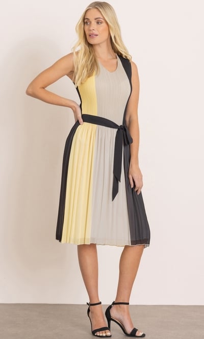 Colour Block Pleated Sleeveless Dress