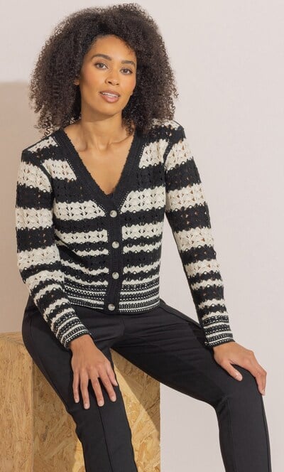 Stripe Crochet Knitted Cardigan