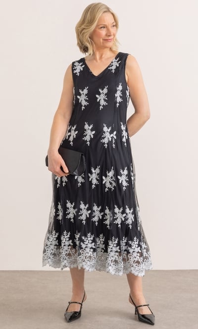 Anna Rose Embroidered Mesh Midi Dress