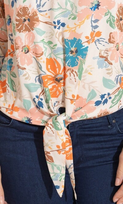 Tie Front Floral Print Top