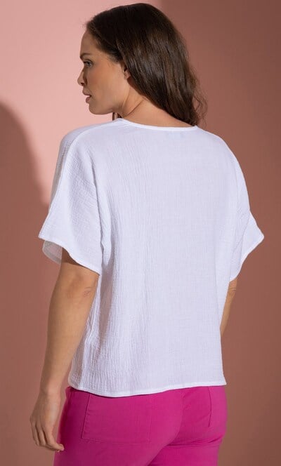 Texture Tie Front Short Sleeve Cotton Top