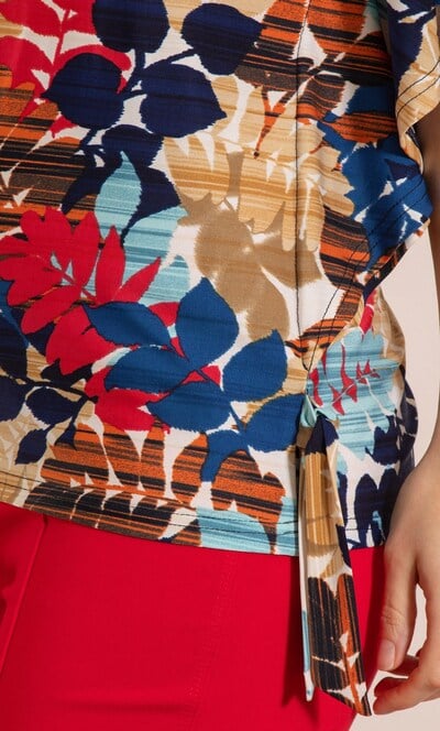 Leaf Printed Jersey Side Tie Top