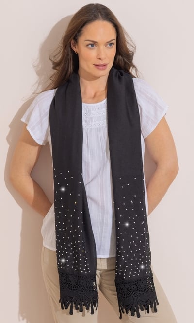 Lightweight Embellished Lace Trim Scarf