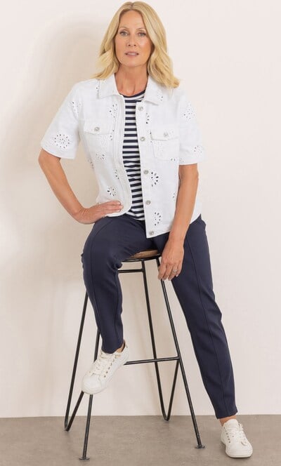 Anna Rose Short Sleeve Embroidered Cotton Denim Jacket