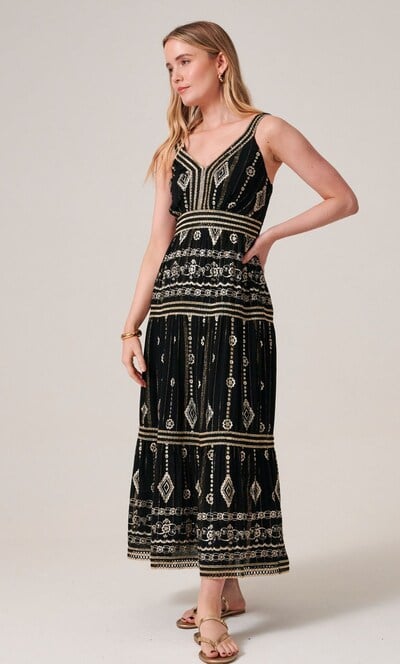 Embellished Foil Printed Sleeveless Midaxi Dress
