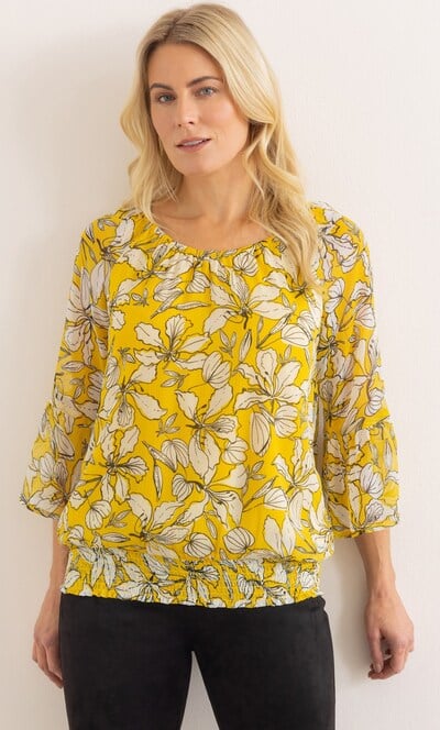 Smocked Hem Floral Print Top