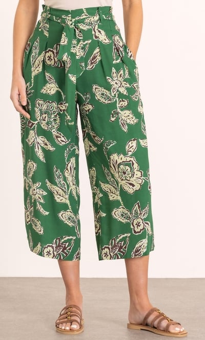 Botanical Printed Wide Leg Cropped Trousers