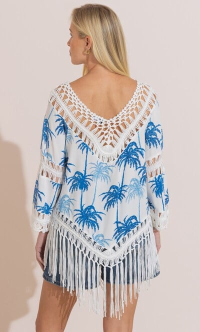 Crochet Detail Printed Tassel Cover-Up