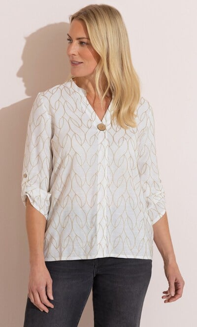 Anna Rose Geometric Embroidered Blouse