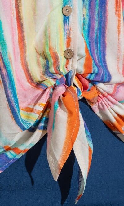 Painted Stripe Tie Front Top