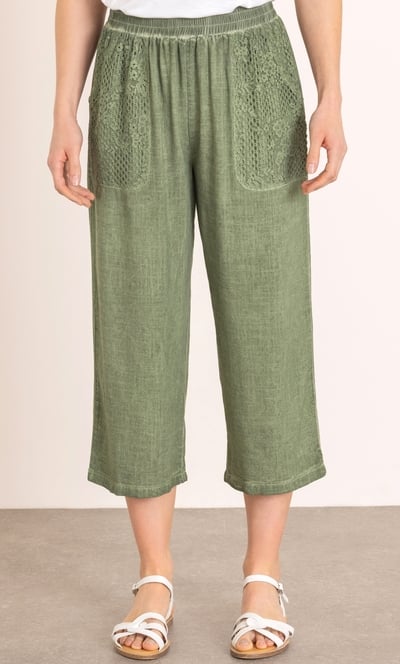 Wide Leg Linen Blend Cropped Trousers