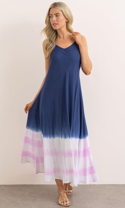 Bias Cut Tie Dye Strappy Maxi Dress