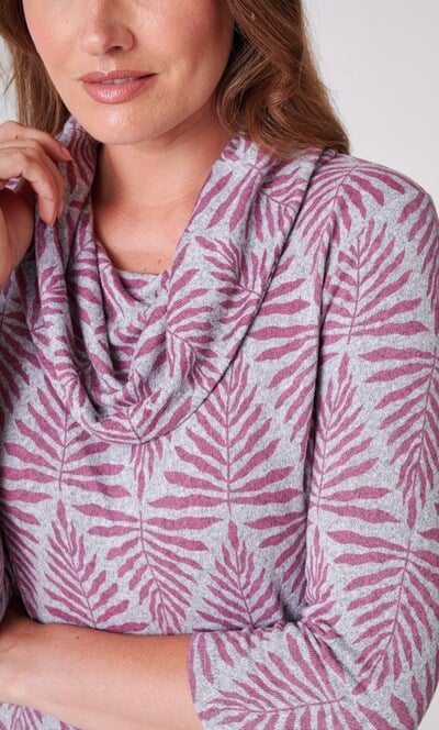 Anna Rose Botanical Leaf Print Cowl Neck Jumper