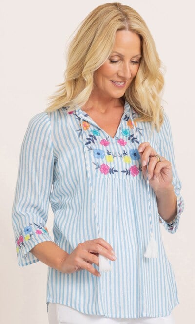Anna Rose Embroidered And Shimmer Stripe Top