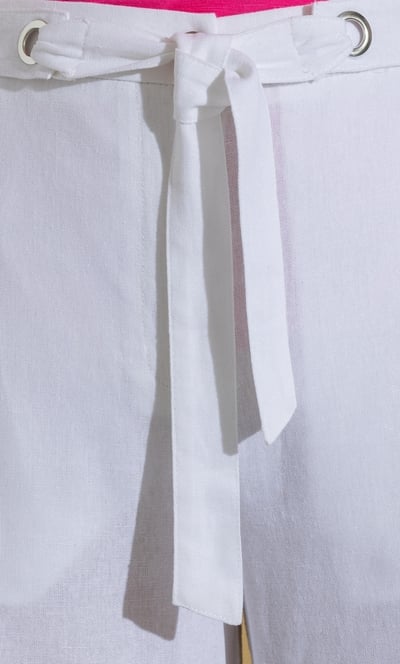 Wide Leg Cropped Linen Blend Trousers