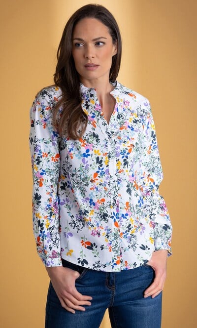 Garden Print Cotton Stretch Blouse