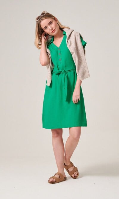 Short Sleeve Tie Waist Dress