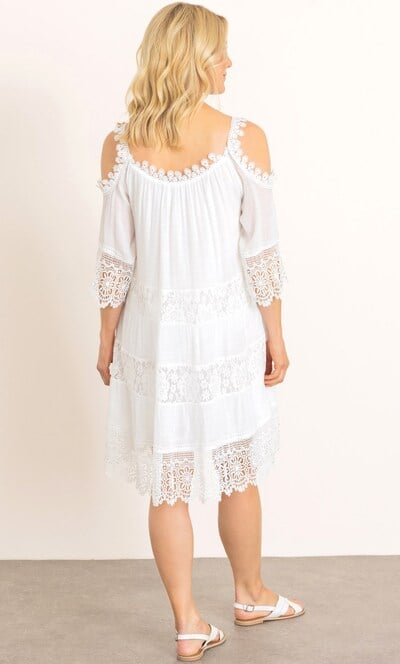 Lace Trim Cold shoulder Dress