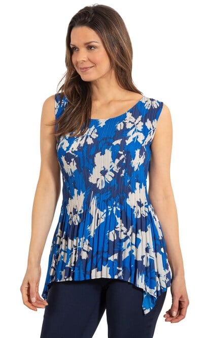 Printed Dip Hem Pleated Tunic Top