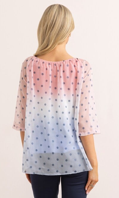 Ombre Spotty Tie Neck Top