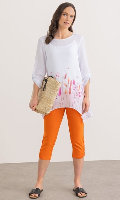 Garden Placement Print Dipped Hem Tunic Top