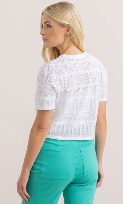 Short Sleeve Cropped Pointelle Cotton Cardigan